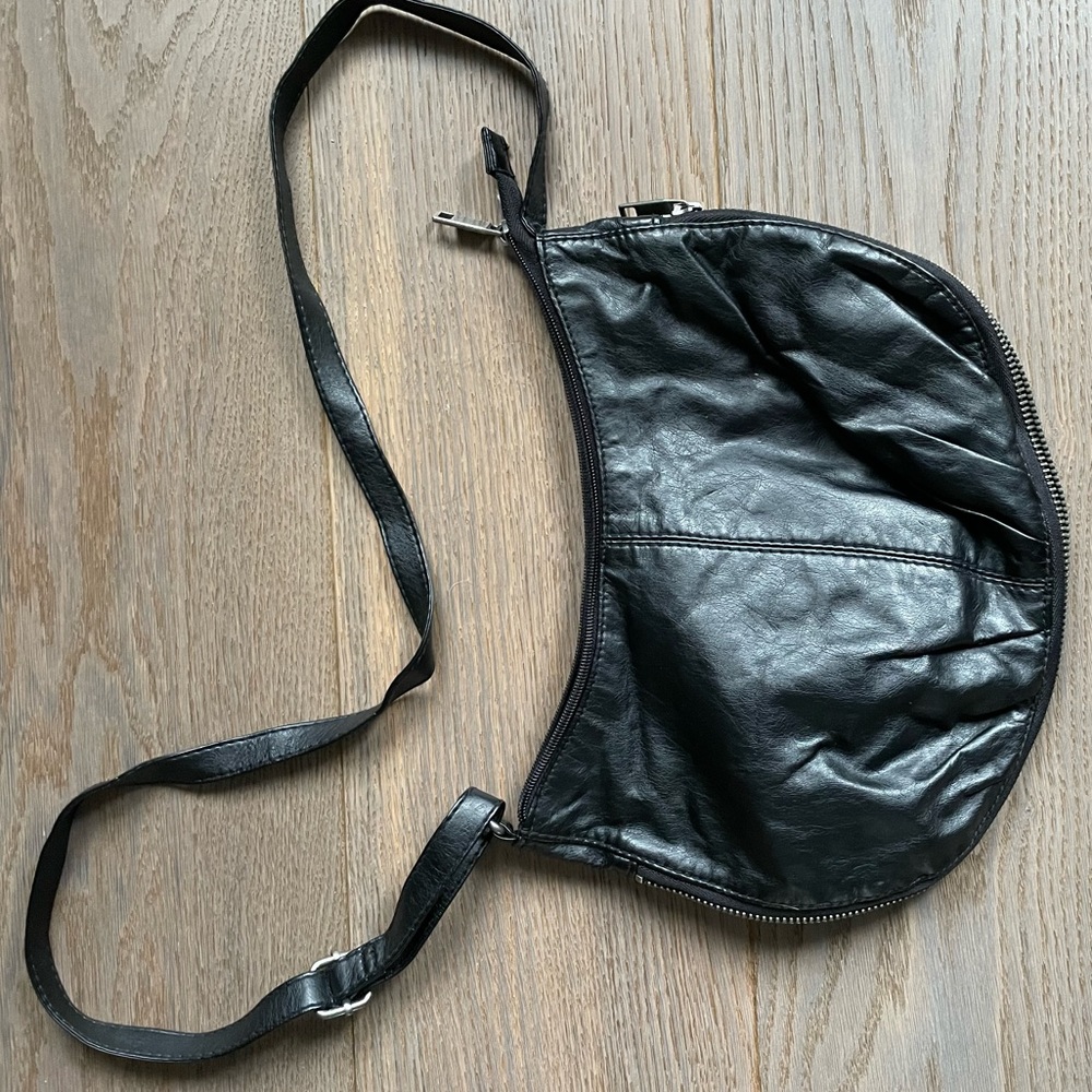 Classic black faux leather crossbody